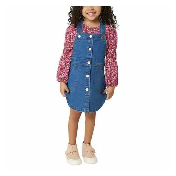 #5 BCBG Girls Kids' 2-piece Button Down Jean Skirt Jumper Set Floral Shirt - Picture 2 of 7